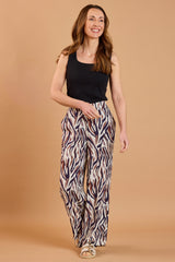 Wide Leg Animal Print Trousers Brown/Ivory