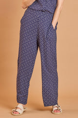 Wide Leg Geo Print Trousers Navy/White