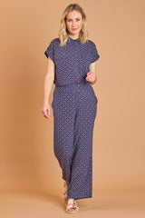 Wide Leg Geo Print Trousers Navy/White
