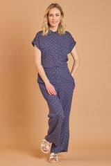 Wide Leg Geo Print Trousers Navy/White
