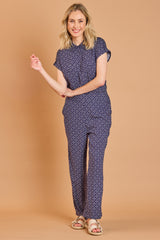 Wide Leg Geo Print Trousers Navy/White