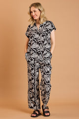 Wide Leg Abstract Print Trousers