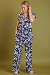 Wide Leg Abstract Print Trousers