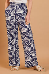 Wide Leg Abstract Print Trousers