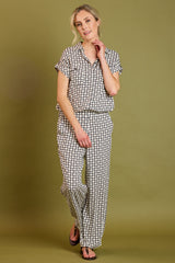 Wide Leg Circle Tile Print Trousers