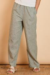 Metallic Stripe Linen-Look Trousers