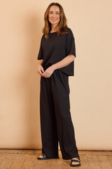 Wide Leg Crinkle Trousers