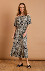 Palm Print Off The Shoulder Dress
