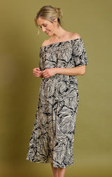 Palm Print Off The Shoulder Dress