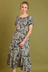 Palm Print Off The Shoulder Dress
