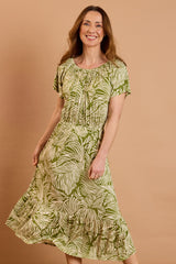 Palm Print Off The Shoulder Dress