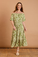 Palm Print Off The Shoulder Dress