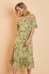 Palm Print Off The Shoulder Dress