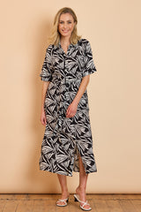 Maxi Palm Print Shirt Dress