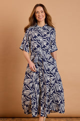 Maxi Palm Print Shirt Dress