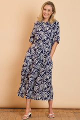 Maxi Palm Print Shirt Dress