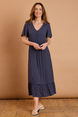 Geo Print Tiered Midi Dress