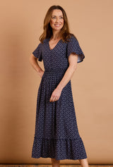 Geo Print Tiered Midi Dress