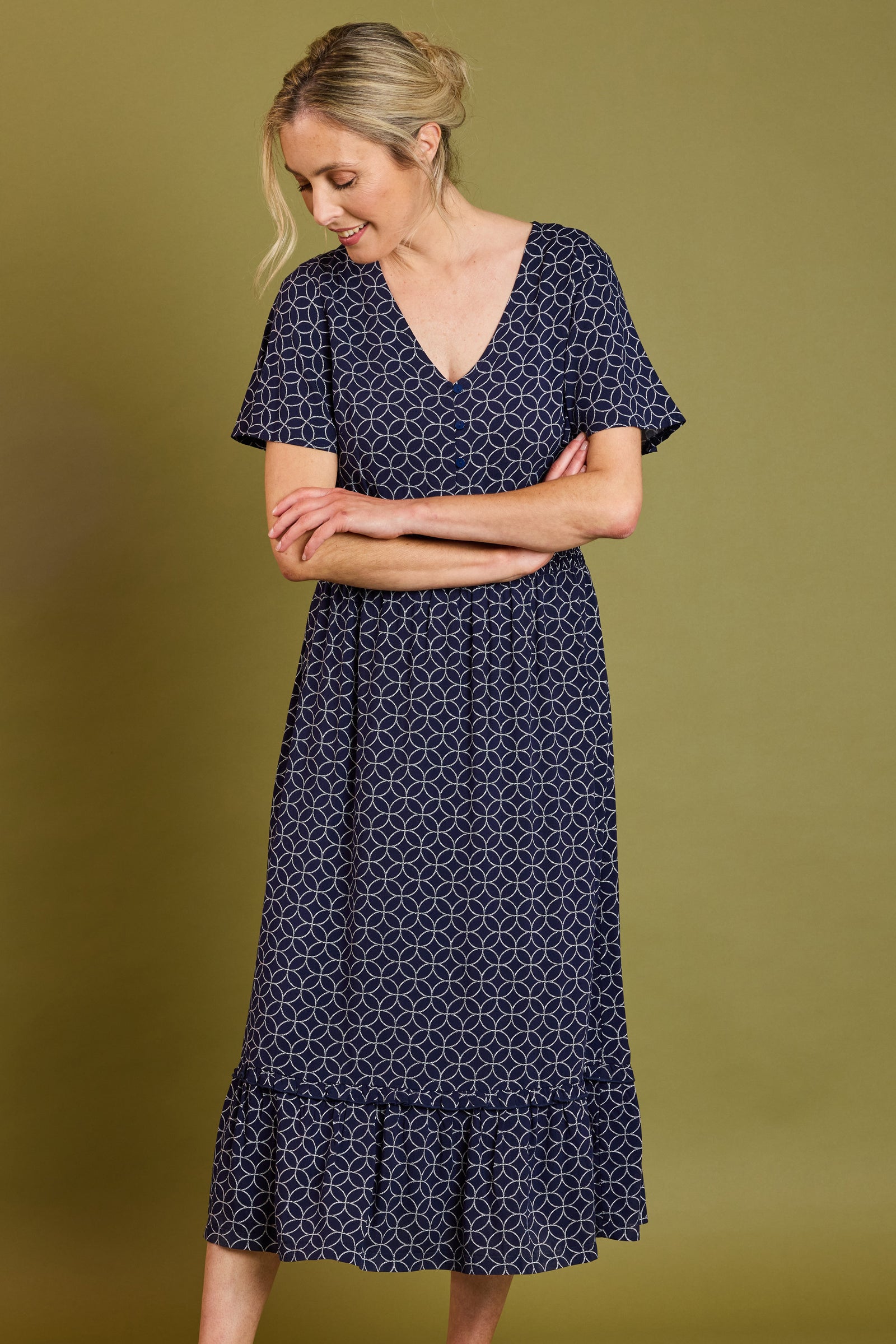 geo print midi dress Whistles Brushed Geo Print Midi Dress Green/Multi Size 0