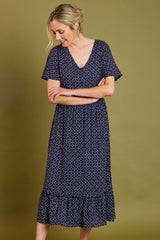 Geo Print Tiered Midi Dress