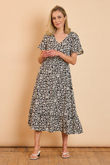Floral Print Tiered Midi Dress
