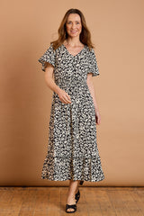 Floral Print Tiered Midi Dress