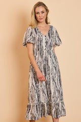 Snake Print Tiered Midi Dress