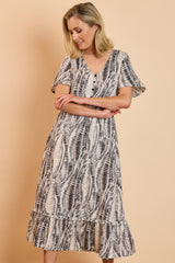 Snake Print Tiered Midi Dress