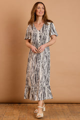 Snake Print Tiered Midi Dress