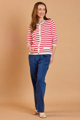 Knitted Striped Round Neck Cardigan