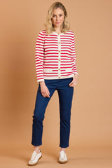 Knitted Striped Round Neck Cardigan