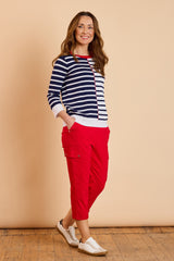 Navy Striped Jumper With Red Detail