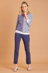 Navy Striped Jumper With Red Detail
