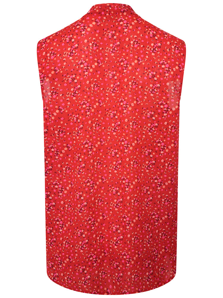 Crinkle Shawl Neck Top Red